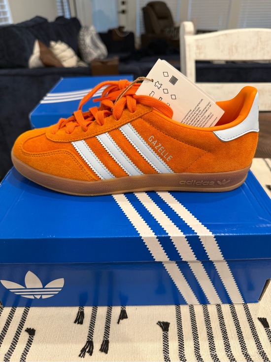 adidas Shoes - NEW Adidas Gazelle Orange Suede Sneakers with White Stripes Womens 7.5/Mens 6.5